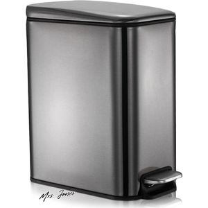 Mrs. Jones Badkameremmer roestvrijstalen pedaalemmer met deksels langzaam afsluitende slanke vuilnisbak pedaalafvalmand voor badkamer keuken en kantoor (10 liter zwart) met handvaten - Elegante designvoorwerp, praktische afvalbak .