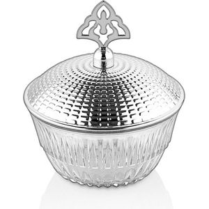 Dalgic glazen klassiek bonbon schaaltje met deksel zilver