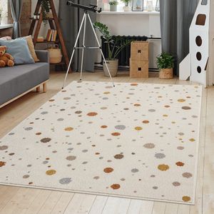 The Carpet Beat Kids Kinderkleed – Bonte stippen, Zacht laagpolig, Onderhoudsvriendelijk, Oeko-Tex gecertificeerd, Allergievriendelijk, Geschikt voor robotstofzuigers, Kindvriendelijk design, Crème, 200 x 280 cm