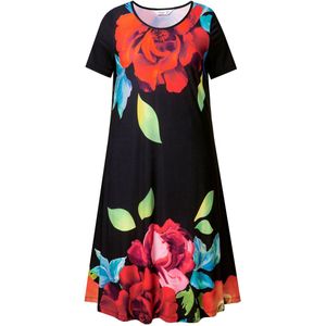 MIAMODA MIAMODA - Dames - Jurk A-lijn bloemenmotief - Zwart - Maat 44