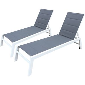 Set van 2 BARBADOS zonnebedden in grijs textilene - wit aluminium