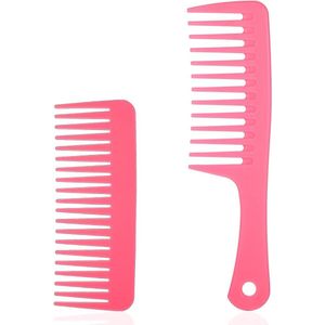 Roze brede tandkam antistatische grove inkige greep styler professionele kapperskam voor vrouwen hittebestendige haarstyling kam voor dames krullen kam lang haar - 2 stuks Washing Machine