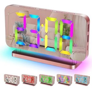 7.4"" Digitale Wekker met RGB Nachtlampje, USB C-oplader, Geluids- en Helderheidsinstellingen voor Slaapkamer