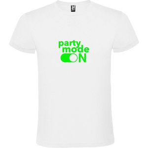 Wit T-Shirt met “ Party Mode On “ afbeelding Neon Groen Size XXXXXL