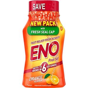 Eno Fruit Salt Sinaasappel 100 g Pot - Snel Werkend Antacid voor Brandend Maagzuur & Spijsvertering | Verfrist, Neutraliseert Zuur in 6 Seconden | Uit India met Kajal Sticker