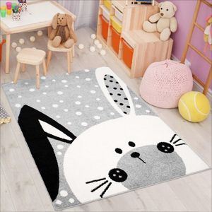 Flycarpets Playful Pals Kids Kinderkamer Konijn Vloerkleed - Grijs - 160x225 cm