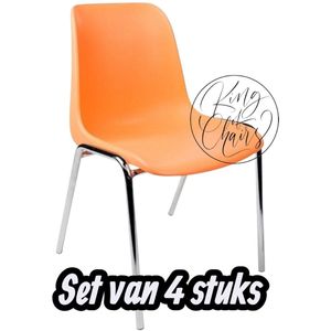 Kantinestoel Helene Oranje -set van 4- verchroomd onderstel kantinestoel stapelstoel kuipstoel vergaderstoel tuinstoel kantine stoel stapel stoel tuin stoel kantinestoelen stapelstoelen kuipstoelen arenastoel schoolstoel bezoekersstoel Everardo