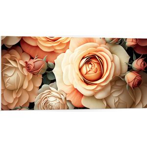 PVC Schuimplaat - Roze, Beige en Groene Bloemen - 100x50 cm Foto op PVC Schuimplaat (Met Ophangsysteem)