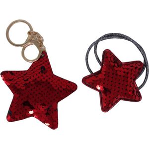 Jessidress Setje van Haarelastiek met sleutelhanger Haaraccessoires van Pailletten -Rood