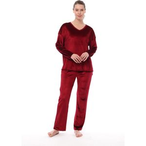 Pijadore - Fluwelen Dames Pyjama Set, Lange Mouwen, Kastanjebruin - S
