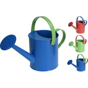 Blauwe stalen speelgoed gieter 15 cm voor kinderen - Zandbakspeelgoed/strandspeelgoed gieters voor kinderen
