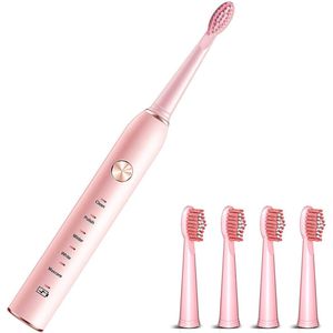 Vitdipy - Elektrische Tandenborstel - met 4 tandenborstelkoppen - Sonische - Wittere tanden - Geschikt voor volwassenen - Gevoelige tanden - Roze