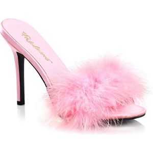 Classique-01F marabou slipper met hak baby roze - (EU 35 = US 5) - Fabulicious