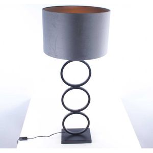 Tafellamp capri 2 ringen | 1 lichts | rijs / bruin / goud / zwart | metaal / stof | Ø 40 cm | 94 cm hoog | tafellamp | modern / sfeervol / klassiek design