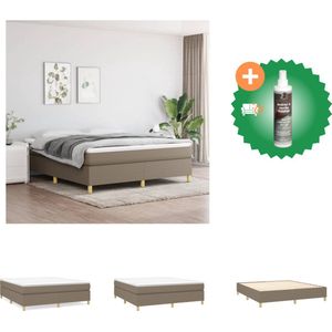 vidaXL Boxspring Bed - Comfort Sleep - Bedframe 203x160x35cm - Matras 160x200x20cm - Topmatras 160x200x5cm - Kleur- Taupe/Wit - Bed - Inclusief Reiniger