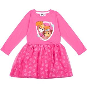 Paw Patrol Jurk - Lange Mouw -Tule - Roze - Skye en Liberty - Maat 98/104