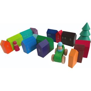 Bouwblokken Kleine Houten Huisjes 14-delig|montessori speelgoed regenboog kleur
