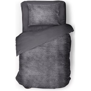 Eleganzzz Dekbedovertrek Flanel Fleece - Dark Grey - Dekbedovertrek 140x200/220cm - 100% flanel fleece - Eenpersoons dekbedovertrekken