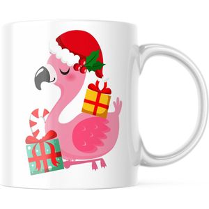 Kerst Mok: Christmas Flamingo with gifts | Kerst Decoratie | Kerst Versiering | Grappige Cadeaus | Koffiemok | Koffiebeker | Theemok | Theebeker
