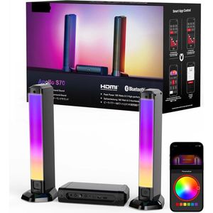 Soundbar - 2-in-1 - 5.0ch Soundbar voor TV - Afneembare soundbar - Luidsprekers - Luidsprekerkabels - Speaker - Stereo - BT 5.3 - 180W - RGB-Verlichting - Zwart