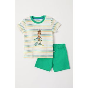 Woody pyjama baby jongens - groen gestreept- leeuw - 241-10-PSS-S/910 - maat 56