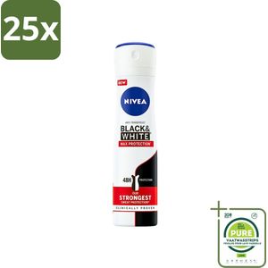 25 x Nivea - Deodorant - Spray - Black & White Max Protection - 150 ml - Grootverpakking - NIVEA Deodorant - Antitranspirant - 48 Uur Bescherming - Witte Strepen - Gele Vlekken
