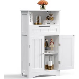 Bealife AP11 Kast -Ladekast-Commode-Badkamer Kolomkasten met 2 Kastdeuren - Badkamerkasten - Wastafelonderkasten - voor Badkamer Woonkamer Keuken Hal - Vrijstaand - MDF - 60 x 30 x 108 cm - Wit