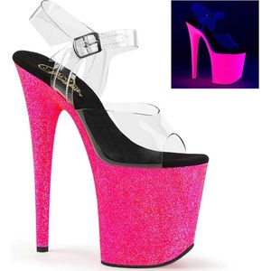 Pleaser - FLAMINGO-808UVG Sandaal met enkelband, Paaldans schoenen - Paaldans schoenen - 41 Shoes - Roze/Transparant