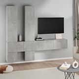 The Living Store Hangende TV-meubelen - Betongrijs - 30.5x30x30cm - 100x30x30cm - 30.5x30x110cm - Bewerkt hout