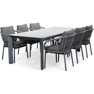 LUX outdoor living Cortona Grey/Dakota zwart dining tuinset 7-delig | polywood + touw | 220cm | 6 personen