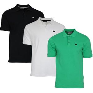 3-Pack Donnay - Polo (Noah) - Sportpolo - Heren - Black/White/Grass green (676) - maat M