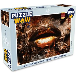 Puzzel Goud - Lippen - Kunst - Goud - Luxe - Abstract - Legpuzzel - Puzzel 500 stukjes
