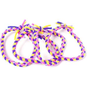 Vlechtelastiek paars-roze-geel-donkerblauw