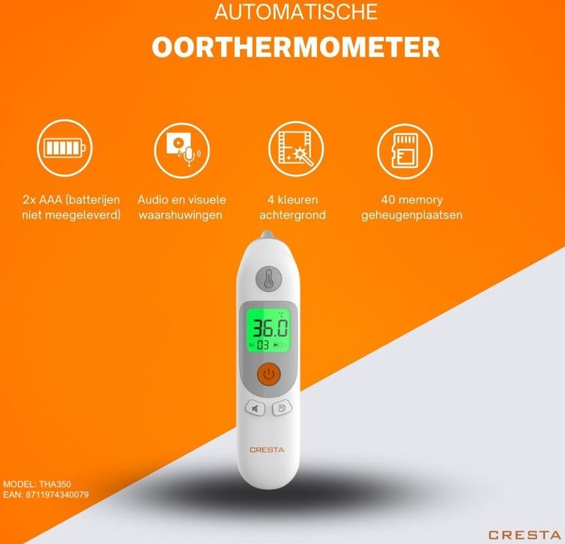 Cresta - THA350 - Digitale Infrarood Thermometer - Oor - Hygiënisch