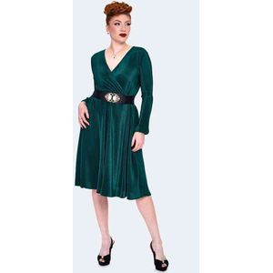 Voodoo Vixen - Plisse Wrap Midi Flare jurk - XL - Groen