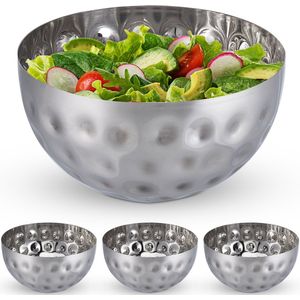 Relaxdays 4x saladeschaal zilver - saladekom rvs - deco schaal - serveerkom - 2 liter