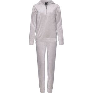 Warm velours huispak - Modern brown - Warm 2-delig pyjama pak fleece - 36 - Creme
