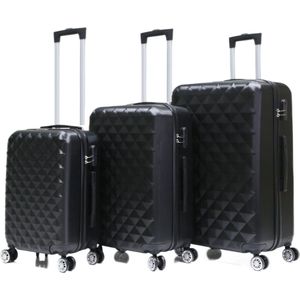 Kofferset Traveleo Babij - 3-delig - Complete Set - Koffer - Handbagage 35L + 65L en 90L Ruimbagage - ABS07 - Zwart