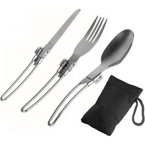 Somstyle Bestekset van Titanium - Inklapbaar - Campingbestek - Vork, Mes & Lepel - Zilverkleurig