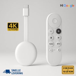 4K Ultra HD Android TV Dongle | Smart TV Streaming Dongle met WiFi, Bluetooth & Spraakbesturing | Afstandsbediening met Netflix/YouTube | Chromecast met 2GB RAM + 16GB