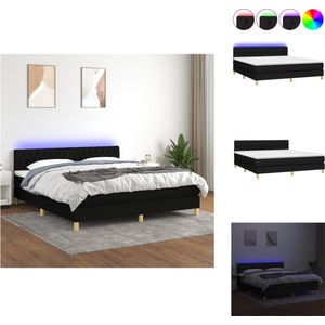 vidaXL Boxspring - LED - Zwarte Stof - 180 x 200 x 78/88 cm - Pocketvering Matras - Huidvriendelijk Topmatras - Bed