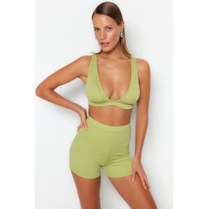 Trendyol Hoge taille Groen getextureerd bikinibroekje met hoge taille en normale pijpen TBESS23BA00249.