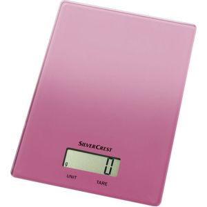 Silvercrest Keukenweegschaal - Capaciteit: 5 kg / 11 lb - Onderverdeling: 1 g / 0,05 oz / 1 ml - Afmetingen: 20 x 14,5 x 1,65 cm - Roze - Groot LC-display - Met automatische uitschakeling