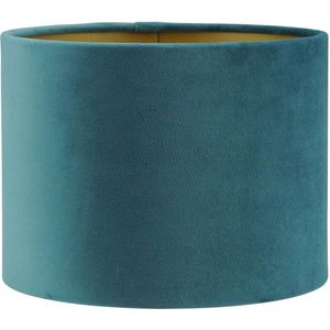 Lampenkap Cilinder - 20x20x15cm - San Remo blauw velours - gouden binnenkant