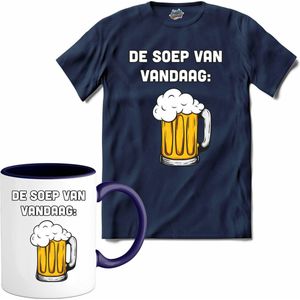De soep van vandaag - Bier kleding cadeau - bierpakket kado idee - grappige bierglazen drank feest teksten en zinnen - T-Shirt met mok - Heren - Navy Blue - Maat XXL
