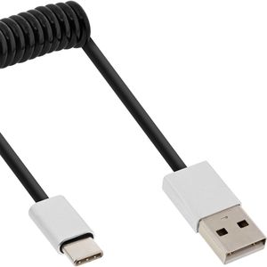 InLine USB-C naar USB-A spiraalkabel - USB2.0 - tot 3A / zwart - 1 meter