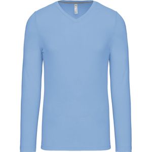 Kariban Herenshirt met lange mouwen en V-hals Sky Blue - XL