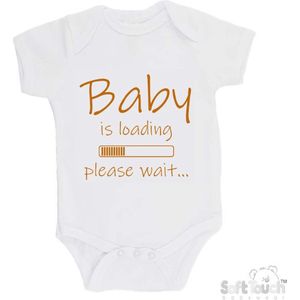 100% katoenen Romper ""Baby is loading please wait..."" Unisex Katoen Wit/tan Maat 56/62