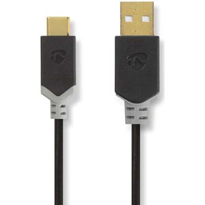Nedis USB-Kabel - USB 2.0 - USB-A Male - USB-C Male - 60 W - 480 Mbps - Verguld - 1.00 m - Rond - PVC - Antraciet - Window Box
