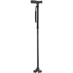 Opvouwbare Wandelstok voor Senioren, 8-Traps In Hoogte Verstelbaar, 4-Punts Draaivoet, Lichtgewicht Aluminium Mobiliteitshulpmiddel, 113 Kg Belastbaar, Zwart